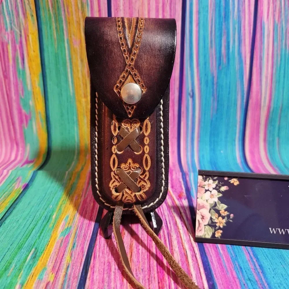 🔷️Vintage Oval Tooled Leather Belt Loop Knife Sheath or Case
